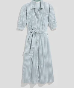 Dresses & Skirts<Vineyard Vines Puff Sleeve Midi Shirtdress Turf Green/White