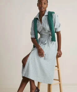 Dresses & Skirts<Vineyard Vines Puff Sleeve Midi Shirtdress Turf Green/White