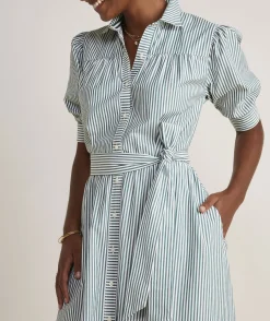 Dresses & Skirts<Vineyard Vines Puff Sleeve Midi Shirtdress Turf Green/White