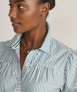 Dresses & Skirts<Vineyard Vines Puff Sleeve Midi Shirtdress Turf Green/White