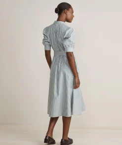 Dresses & Skirts<Vineyard Vines Puff Sleeve Midi Shirtdress Turf Green/White