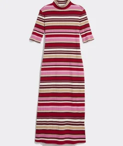 Dresses & Skirts<Vineyard Vines Rib Knit Midi Dress Ribbon Stripe - Red