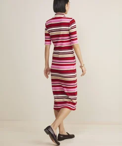 Dresses & Skirts<Vineyard Vines Rib Knit Midi Dress Ribbon Stripe - Red