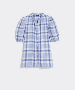 Shirts & Tops<Vineyard Vines Ruffle Neck Puff-Sleeve Top DW Plaid- Calm Water