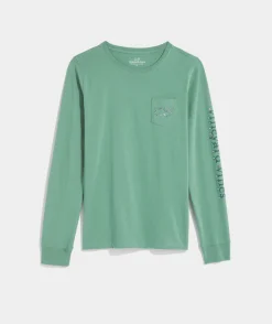 Tees<Vineyard Vines Santa Hat Whale Long-Sleeve Pocket Tee Charleston Green