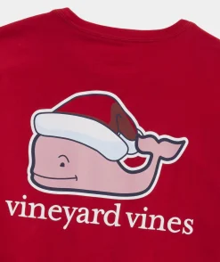 Tees<Vineyard Vines Santa Whale Long-Sleeve Pocket Tee Red Velvet