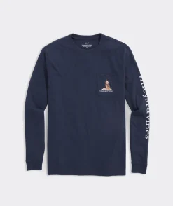 Tees<Vineyard Vines Santa's Helper Long-Sleeve Pocket Tee Deep Bay