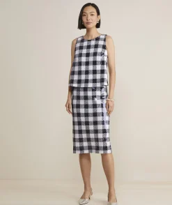 Dresses & Skirts<Vineyard Vines Sequin Check Midi Skirt Sequin Gingham-Navy