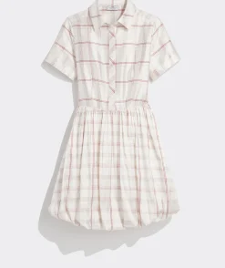 Dresses & Skirts<Vineyard Vines Silk Dupioni Bubble Shirtdress MF Plaid - Marsh-Red