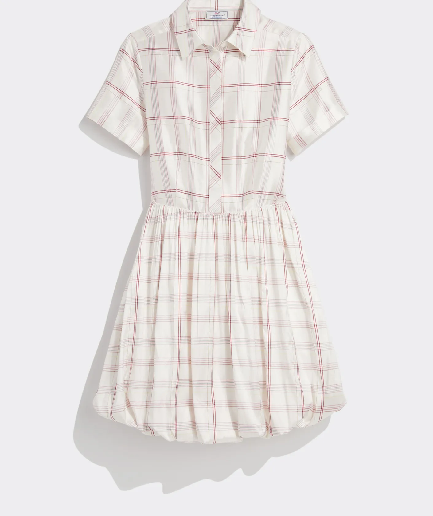 Dresses & Skirts<Vineyard Vines Silk Dupioni Bubble Shirtdress MF Plaid - Marsh-Red