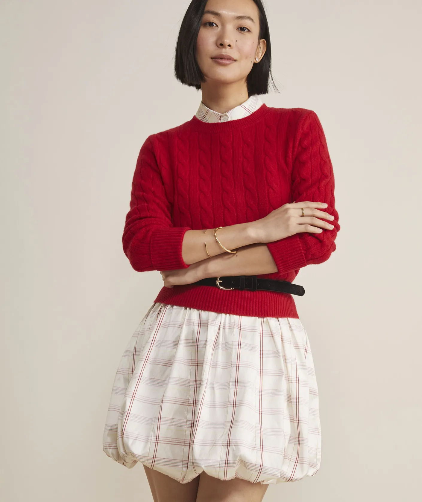 Dresses & Skirts<Vineyard Vines Silk Dupioni Bubble Shirtdress MF Plaid - Marsh-Red