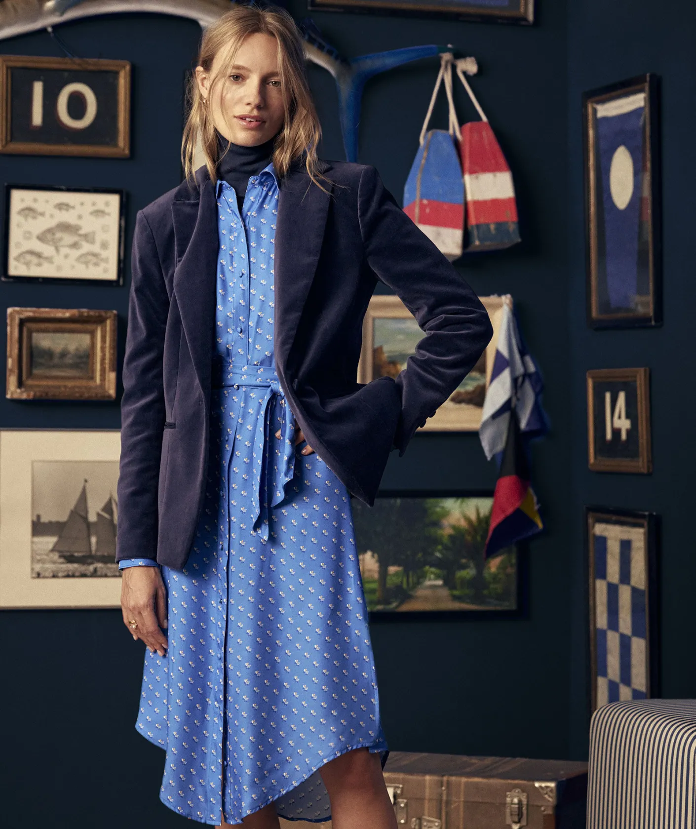 Dresses & Skirts<Vineyard Vines Silk Twill Midi Shirtdress Provence Geo - Blue