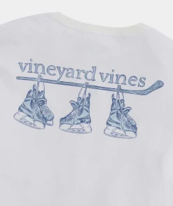 Tees<Vineyard Vines Sketched Hockey Skates Long-Sleeve Pocket Tee White Cap
