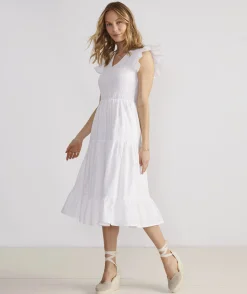 Dresses & Skirts<Vineyard Vines Smocked V-Neck Midi Dress White Cap