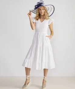 Dresses & Skirts<Vineyard Vines Smocked V-Neck Midi Dress White Cap