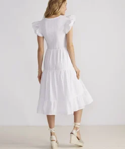 Dresses & Skirts<Vineyard Vines Smocked V-Neck Midi Dress White Cap