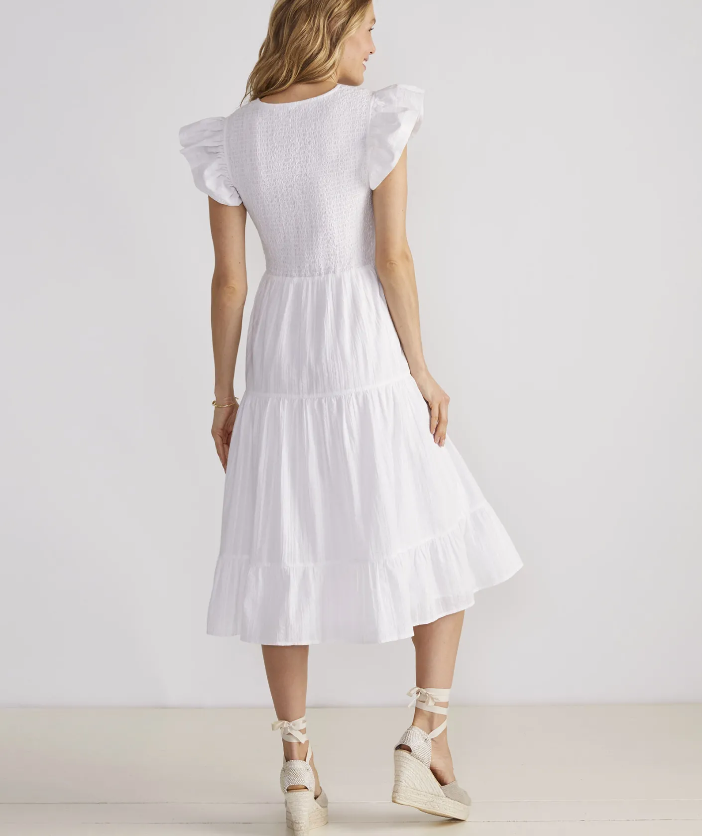 Dresses & Skirts<Vineyard Vines Smocked V-Neck Midi Dress White Cap