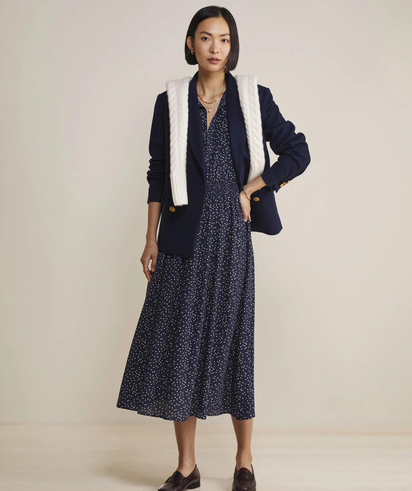 Dresses & Skirts<Vineyard Vines Smocked Waist Maxi Dress Scattered Dot - Navy