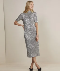 Dresses & Skirts<Vineyard Vines Stretch Sequin Midi Dress Silver