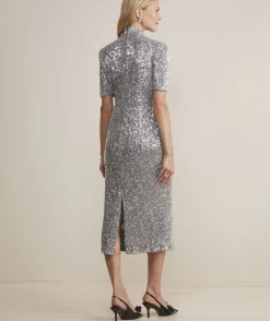 Dresses & Skirts<Vineyard Vines Stretch Sequin Midi Dress Silver
