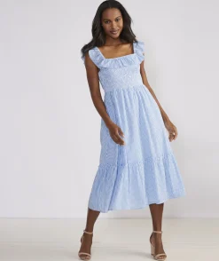 Dresses & Skirts<Vineyard Vines Striped Smocked Midi Dress Feeder - Hull Blue