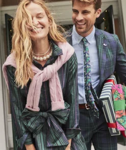 Dresses & Skirts<Vineyard Vines Taffeta Tie-Waist Blackwatch Shirtdress Blackwatch Pink Pop