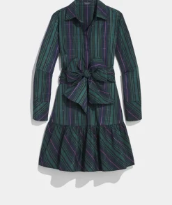 Dresses & Skirts<Vineyard Vines Taffeta Tie-Waist Blackwatch Shirtdress Blackwatch Pink Pop