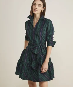 Dresses & Skirts<Vineyard Vines Taffeta Tie-Waist Blackwatch Shirtdress Blackwatch Pink Pop