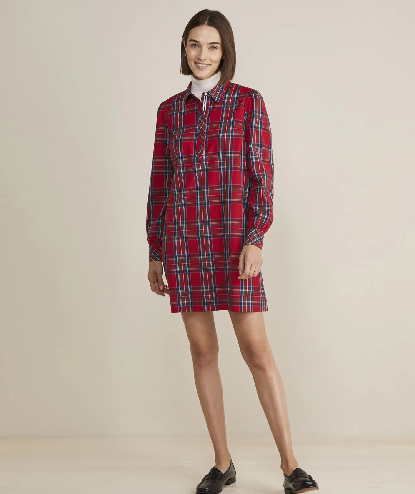 Dresses & Skirts<Vineyard Vines Tartan Poplin Popover Dress Royal Stewart - Red