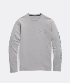 Tees<Vineyard Vines Textured Mahi Long-Sleeve Dunes Tee Grey Heather