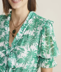 Dresses & Skirts<Vineyard Vines Toile Tie-Neck Midi Dress Toile - Green Meadow