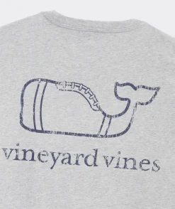 Tees<Vineyard Vines Vintage Football Whale Long-Sleeve Pocket Tee Grey Heather