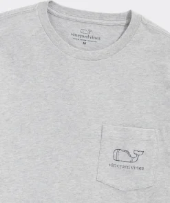 Tees<Vineyard Vines Vintage Football Whale Long-Sleeve Pocket Tee Grey Heather