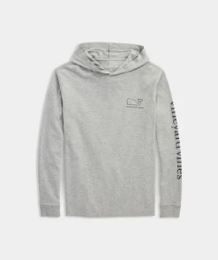 Tees<Vineyard Vines Vintage Whale Long-Sleeve Hoodie Tee Grey Heather