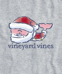 Tees<Vineyard Vines Watercolor Santa Whale Long-Sleeve Pocket Tee Grey Heather