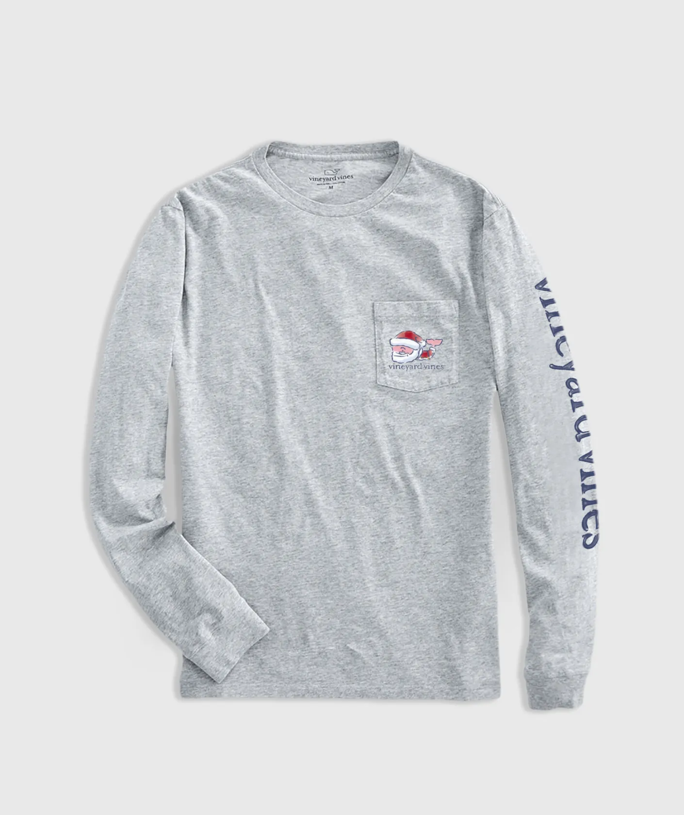 Tees<Vineyard Vines Watercolor Santa Whale Long-Sleeve Pocket Tee Grey Heather