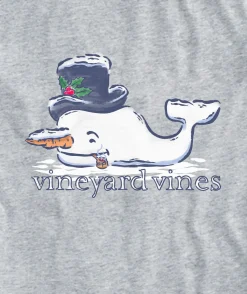 Tees<Vineyard Vines Watercolor Snowman Whale Long-Sleeve Pocket Tee Grey Heather
