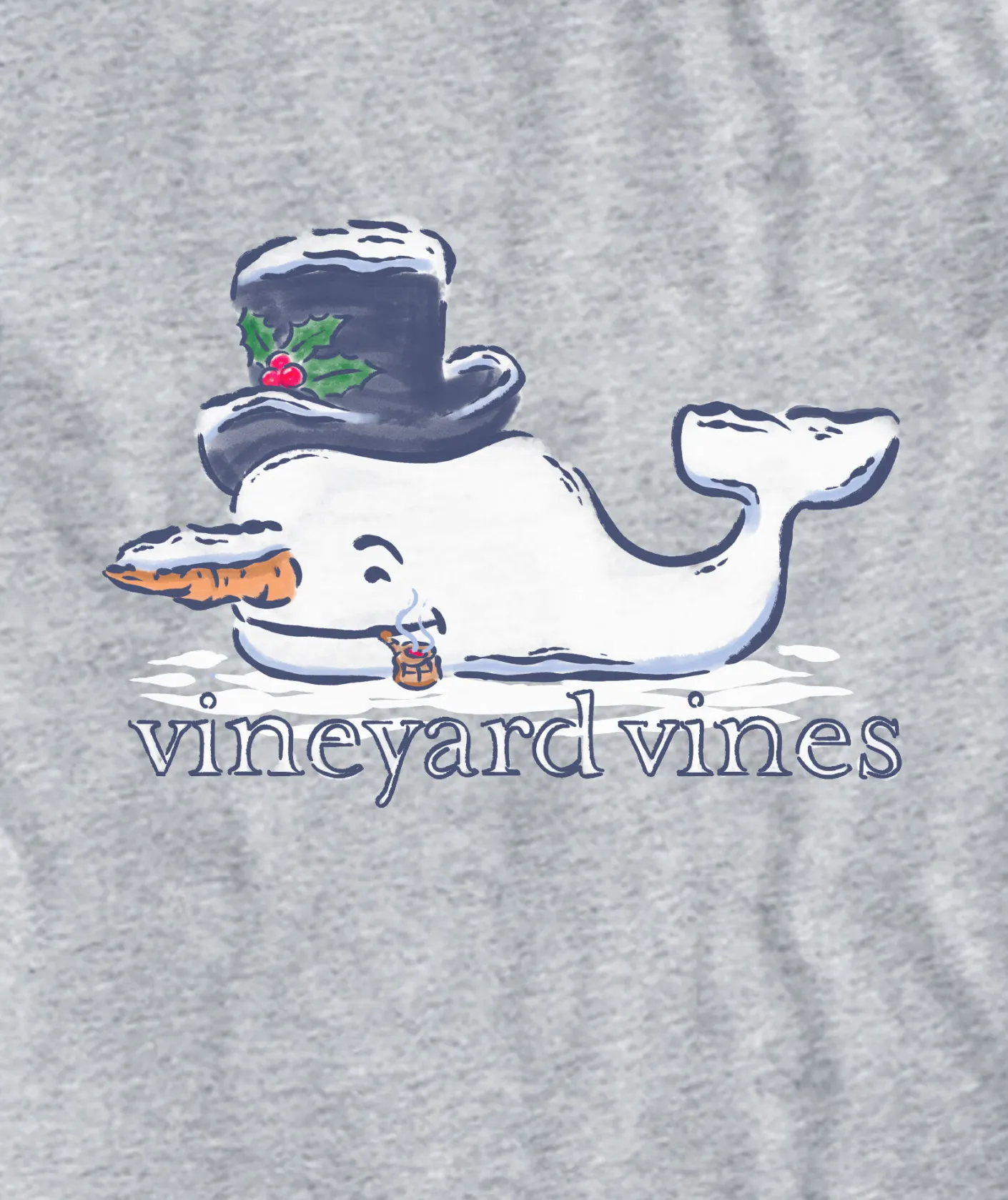 Tees<Vineyard Vines Watercolor Snowman Whale Long-Sleeve Pocket Tee Grey Heather