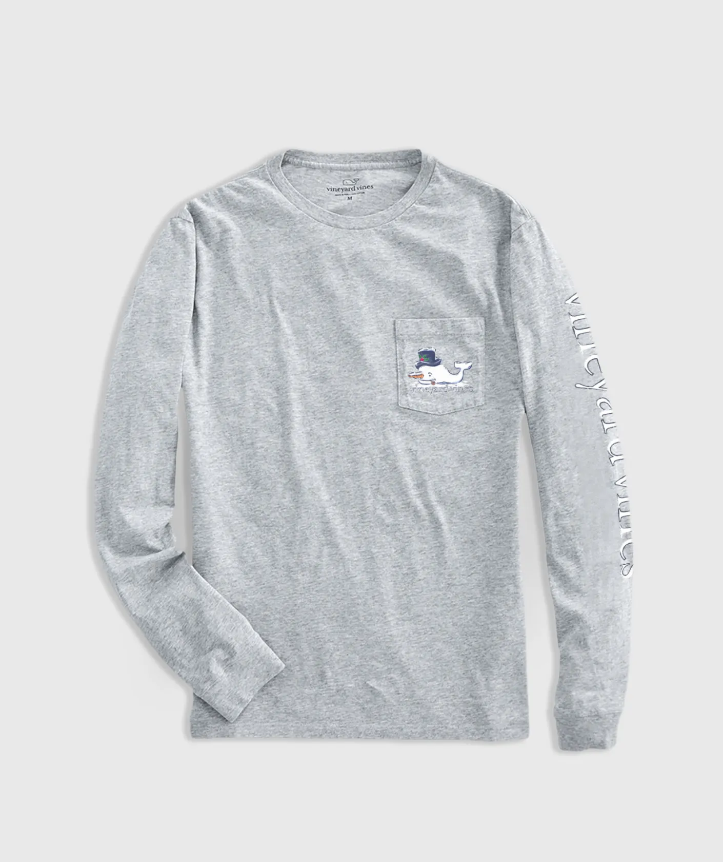 Tees<Vineyard Vines Watercolor Snowman Whale Long-Sleeve Pocket Tee Grey Heather